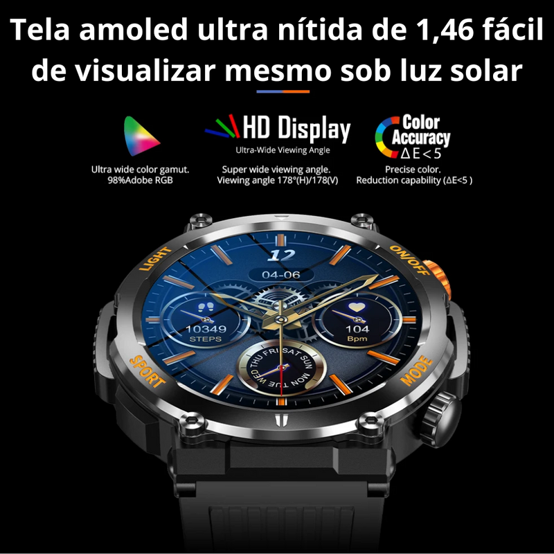 Smartwatch Esportivo, relógio inteligente possui um design elegante e durável