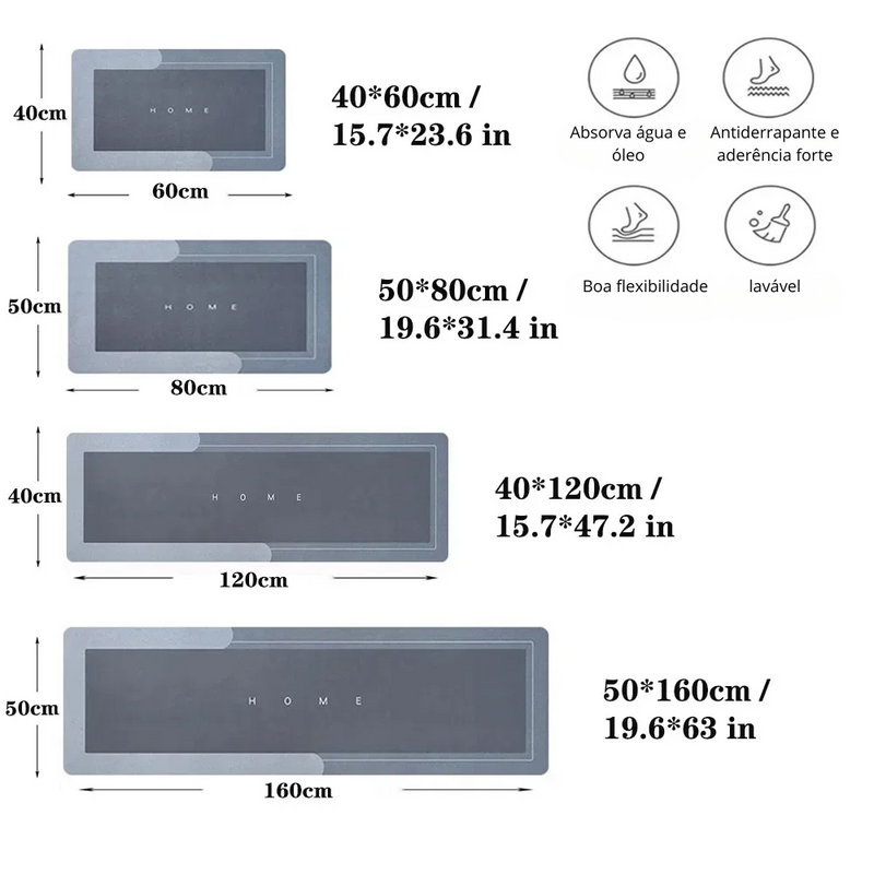 Tapete de cozinha antiderrapante lavável e macio