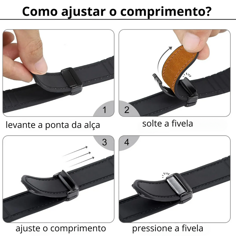 Pulseira Magnética de Couro Genuíno e Silicone para Apple Watch Band - Série 9, 8, 7, 6, SE, Ultra 2 - 44mm, 40mm, 45mm, 41mm, 49mm