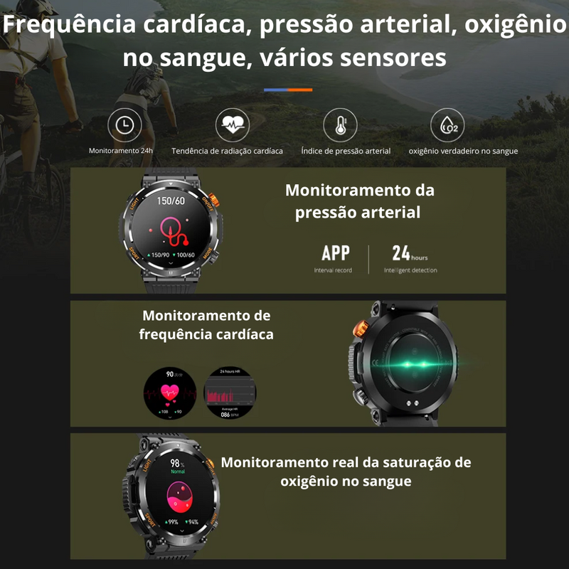 Smartwatch Esportivo, relógio inteligente possui um design elegante e durável