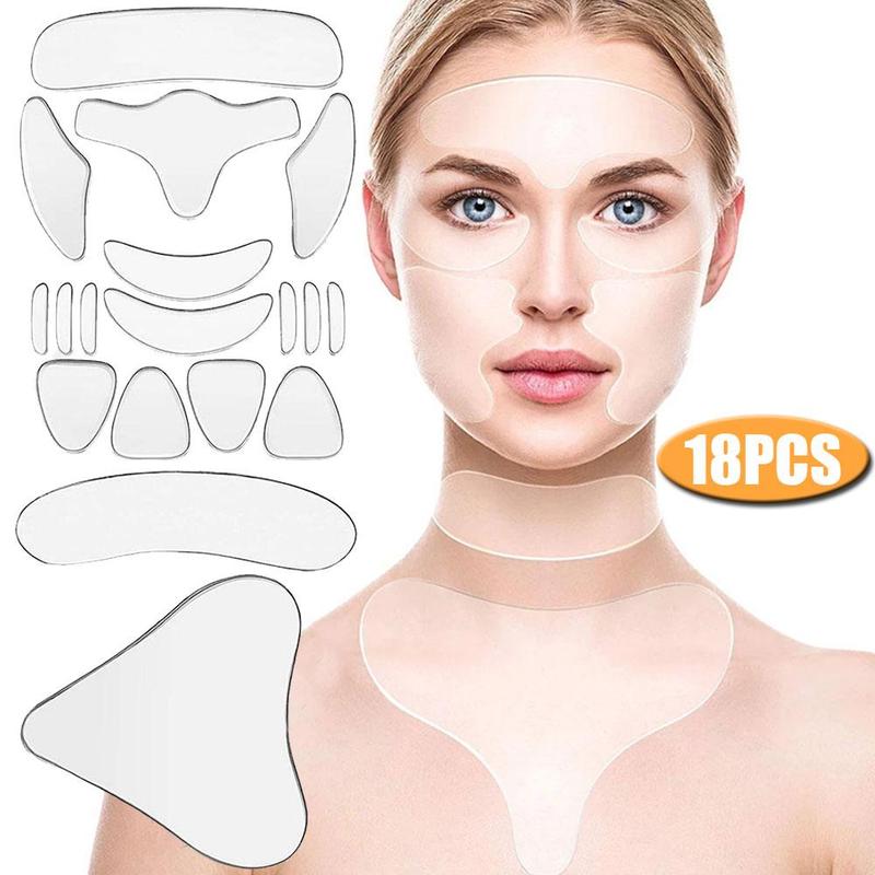 Adesivo Silicone Anti-Rugas 7, 16 e 18 Pçs Rosto Testa Busto Pescoço